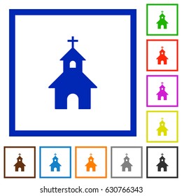 Curch flat color icons in square frames on white background
