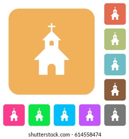 Curch flat icons on rounded square vivid color backgrounds.