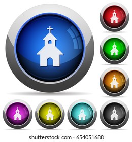 Curch icons in round glossy buttons with steel frames