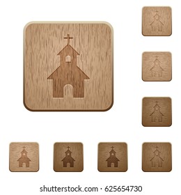 Curch on rounded square carved wooden button styles