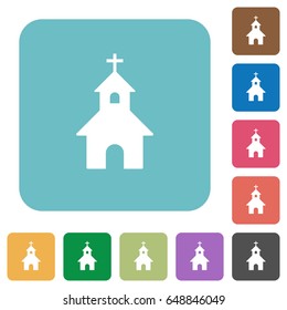 Curch white flat icons on color rounded square backgrounds