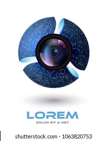 Curcuit Board Sphere With Camera Lens - Vector Logo