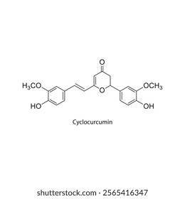 Curcumin (Keto form) skeletal structure diagram.Curcuminoid compound molecule scientific illustration.