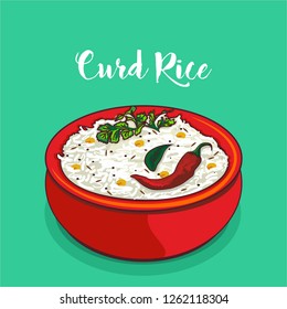 Curd rice or yogurt rice  bowl vector illustration