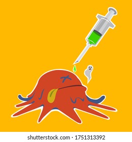 cure for covid19, with picture of syringe and vaccine