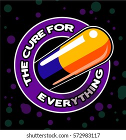 The cure for everything, vector pill, vector tablet, medicine logo.