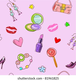 Cure girlish seamless background texture with fashion acessories and things