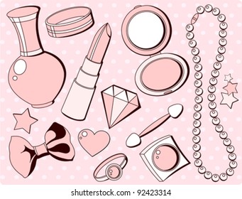 Cure girlish seamless set of  fashion accessories and things