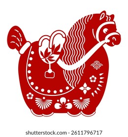 Cure horse character for Happy 2026 Chinese New Year, Year of the Horse! Lunar calendar holiday paper cut design with cute horse.