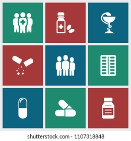 Cure icon. collection of 9 cure filled icons such as pill, medicine bottle, medicine. editable cure icons for web and mobile.
