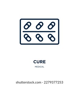 cure icon from medical collection. Thin linear cure, care, treatment outline icon isolated on white background. Line vector cure sign, symbol for web and mobile