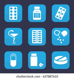 Cure icon. set of 9 filled cure icons such as pill, medicine