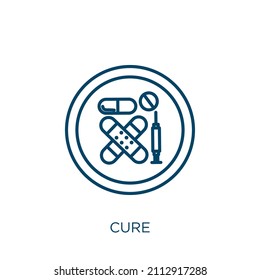 cure icon. Thin linear cure outline icon isolated on white background. Line vector cure sign, symbol for web and mobile