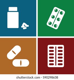 cure icons set. Set of 4 cure filled icons such as pill, medicine