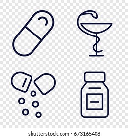 Cure icons set. set of 4 cure outline icons such as pill