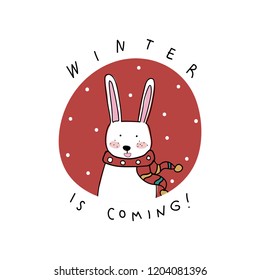 Cure rabbit winter is coming doodle vector