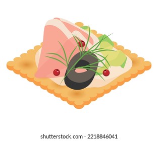 Cured Ham And Avocado Canapes.Vector Illustration Of Food.