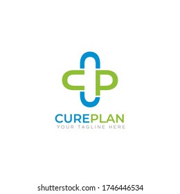 cureplan logo, creative cross healt with letter c and p vector