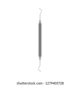 Curette metal dentist doctor tool vector icon. Flat care medical equipment tooth surgeon