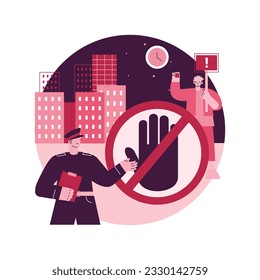 Curfew abstract concept vector illustration. Public protest, demonstration, mass unrest, street crowd, meeting, vandalism and looting, stay home restriction rule violation abstract metaphor.