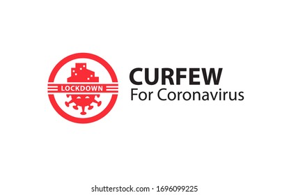  Toque de queda para el coronavirus. Vector del logotipo del icono COVID-19 de bloqueo. Bloquear la ciudad para evitar la propagación del coronavirus.