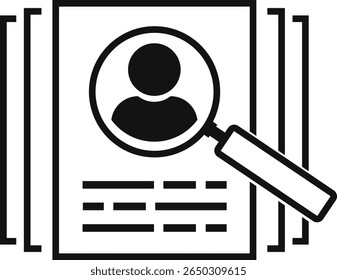 Ícone de curiculum vitae. uma lupa está sobre um documento. ícone CV. Recrutamento de empregos. Ilustração  
