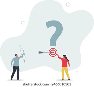 curios businessman asking good question with target for other to shoot answer.flat vector illustration.