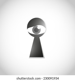 Curios eye looking through keyhole