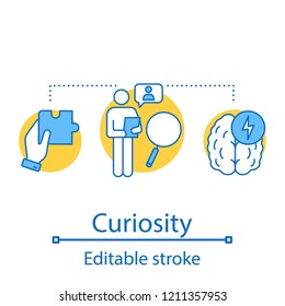 Curiosity concept icon. Solution searching idea thin line illustration. Problem solving. Brainstorm. Vector isolated outline drawing. Editable stroke