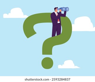 Curiosity explore unknown, search for solution or new business opportunity, seek for success concept