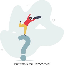 Curiosity explore unknown, search for solution or new business opportunity, seek for success concept.flat character life .