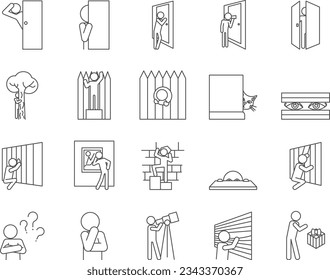 Curiosity Icons Set. Peeping, Eavesdropping, Overhearing. Editable Stroke. Simple Icons Vector Collection