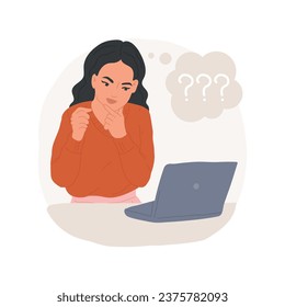 Curiosity isolated cartoon vector illustration. Attractive girl looking at laptop, teens curiosity moment, emotional adolescents interest, teenager making research, mood vector cartoon.