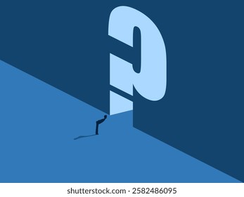 Curiosity, Looking at Problems, Finding Causes, Man and Question Mark Door