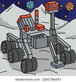 Curiosity Mars Rover Colored Cartoon Illustration