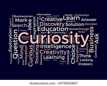 Curiosity word cloud template. Discovery concept vector tagcloud background.