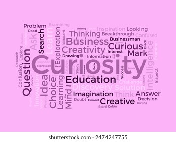 Curiosity word cloud template. Discovery concept vector tagcloud background.