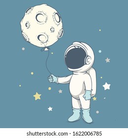 curious astronaut plays with Moon