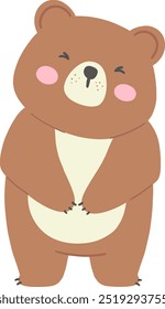 Curious Bear Standing with Tilted Head - Adorable Flat Design