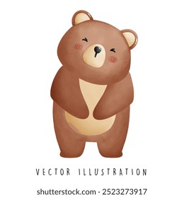 Curious Bear Standing with Tilted Head - Adorable Water Color Design