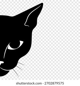 Neugierige schwarze Katzengesicht versteckt sich und blickt aus der Wand. Vektorgrafik.