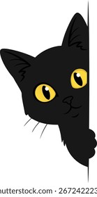 Curioso gato negro Peeking Corner Ilustración