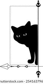 Eine neugierige schwarze Katze späht um eine Türrahmen, die die spielerische Essenz eines mysteriösen Augenblicks in einem gemütlichen Zuhause einfangen