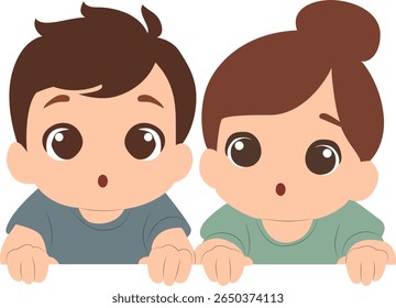 Curious Boy Girl Peeking hand drawn