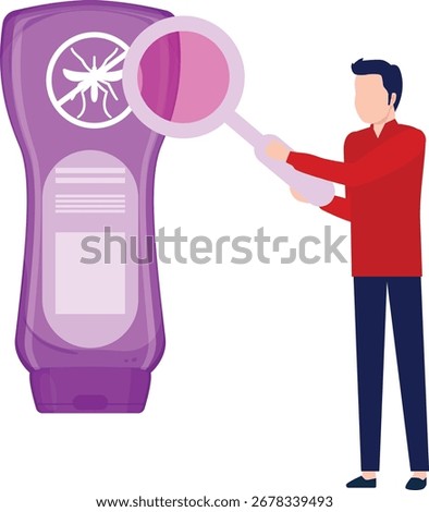 A curious boy uses a magnifier to examine a bottle closely, observing its details with fascination. The magnifying glass reveals intricate patterns and textures on the bottle's surface.