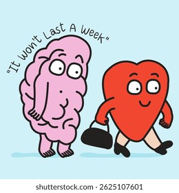 A Curious Brain Looking At An Overactive Heart Concept Cartoon Character illustration