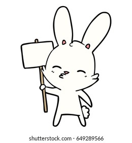 curious bunny cartoon with placard