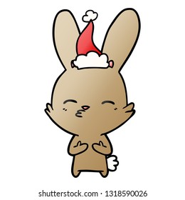curious bunny hand drawn gradient cartoon of a wearing santa hat