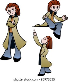 Curious cartoon boy in coat