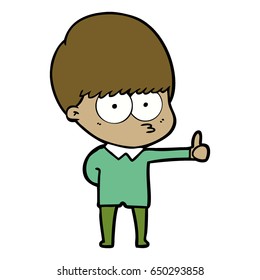 curious cartoon boy giving thumbs up sign